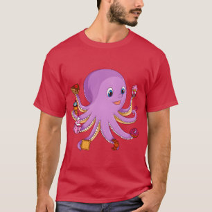 Bak Octopus Met Desserts Dierenfamilie T-shirt