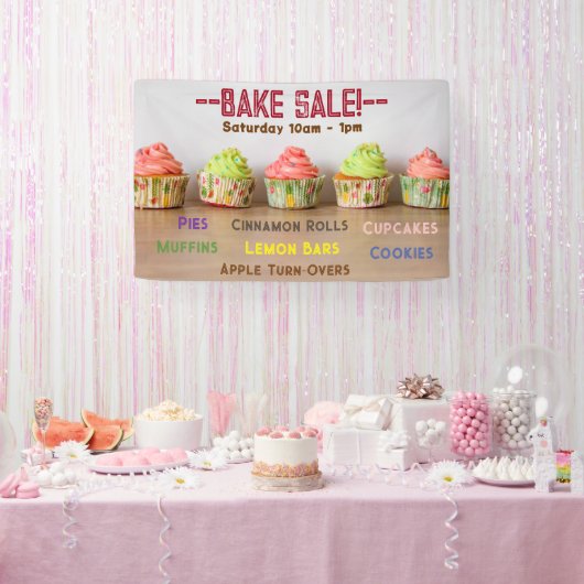 Bak Sale! Lijn van Cupcakes Script aanpassen Spandoek (Feest)
