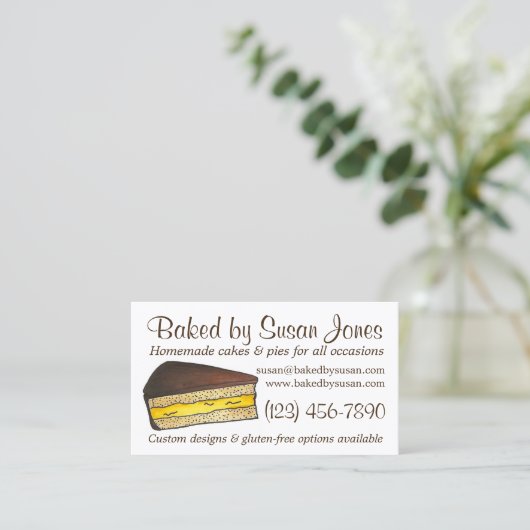 Bak van Boston Cream Pie Cake Slice Bakery Pastry Visitekaartje (Staand voorkant)