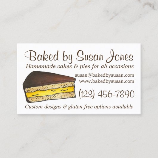 Bak van Boston Cream Pie Cake Slice Bakery Pastry Visitekaartje (Voorkant)