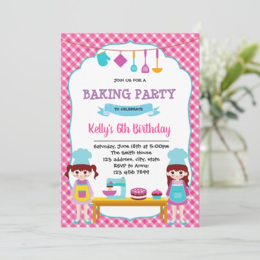 Bak verjaardagsfeestje uitnodiging (Staand voorkant)