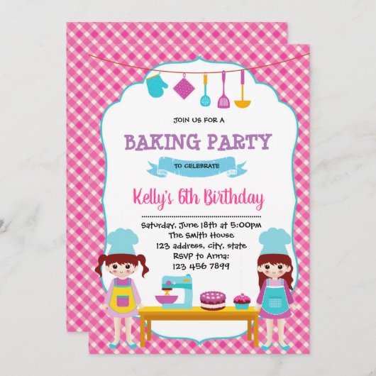 Bak verjaardagsfeestje uitnodiging (Voorkant / Achterkant)