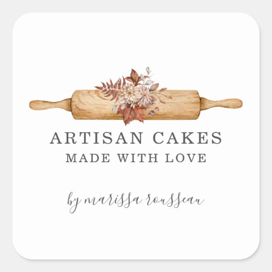 Bakbakkerijkdaas Waterverf Floral Rolling Pin S Vierkante Sticker (Voorkant)