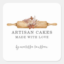 Bakbakkerijkdaas Waterverf Floral Rolling Pin S Vierkante Sticker