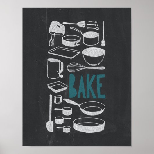 Bake - Chalkboard Kitchen Art Poster (Voorkant)