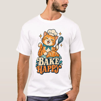 Bake Happy Grappig Bakken T-Shirt voor Bakkers