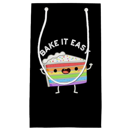Bake it Easy Funny Cake Pun Dark BG Klein Cadeauzakje (Voorkant)