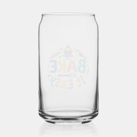 Bake It Easy – Retro Backen Pun T-Shirt Blikvorm Glas (Voorkant)