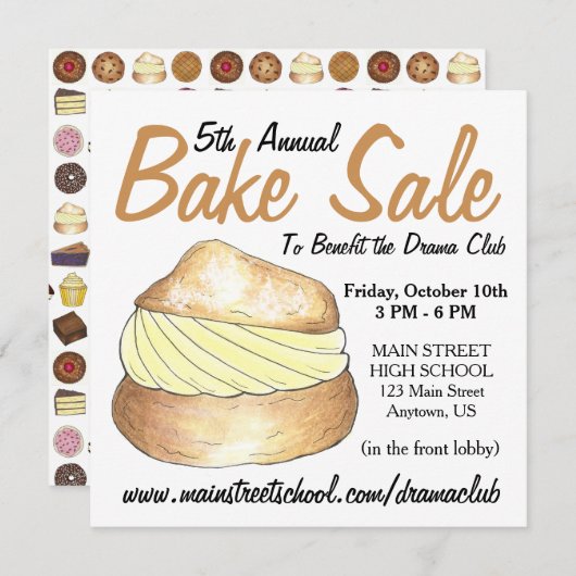 Bake Sale Donut Cupcake Cream Puff Cake Pie Slice Kaart (Voorkant / Achterkant)