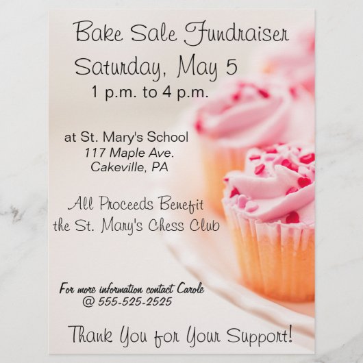 Bake Sale Fundraiser Flyer roze cupcakes design (Voorkant)