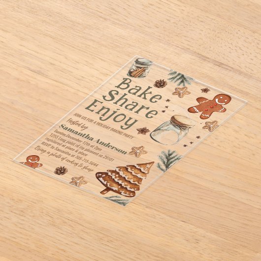Bake Share Geniet |  groene & bruine kerst Acryl Uitnodigingen (Laagn)