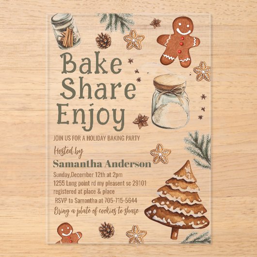 Bake Share Geniet |  groene & bruine kerst Acryl Uitnodigingen (Voorkant)