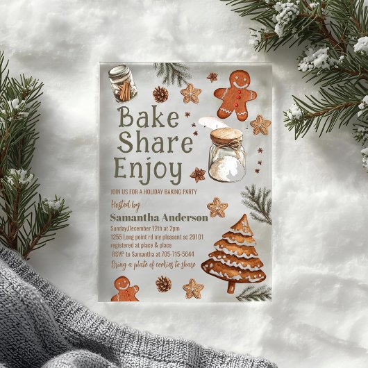 Bake Share Geniet |  groene & bruine kerst Acryl Uitnodigingen