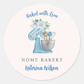 Baked with Love Blue Flower Mixer Ronde Sticker (Voorkant)
