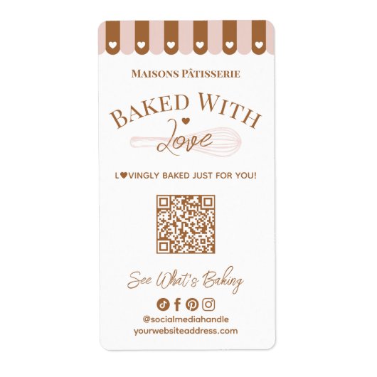 Baked With Love Hand Drawn Whisk QR Code Bakery Etiket (Voorkant)
