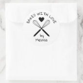 Baked With Love Kitchen Whisk Black And White Ronde Sticker (Tas)