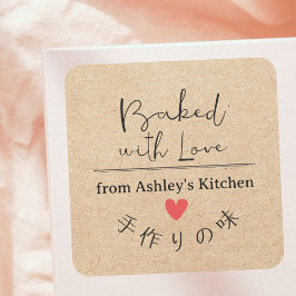 Baked with Love Kraft Handwritten Bakery Product Vierkante Sticker