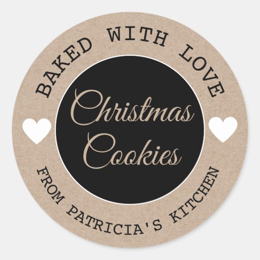 Baked With Love Kraft Paper Christmas Cookies Ronde Sticker (Voorkant)