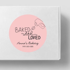 Baked with love pink handwriting ronde sticker
