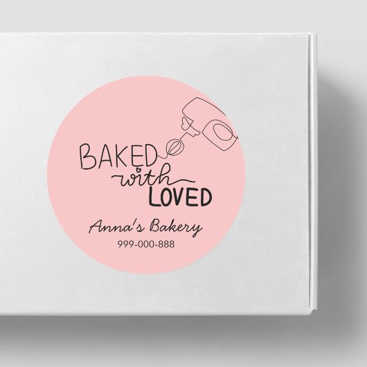 Baked with love pink handwriting ronde sticker