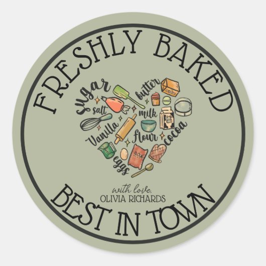 Baked with Love Ronde Sticker (Voorkant)
