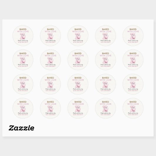 Baked with Love Stickers Labels with Pink Mixer (Vel)