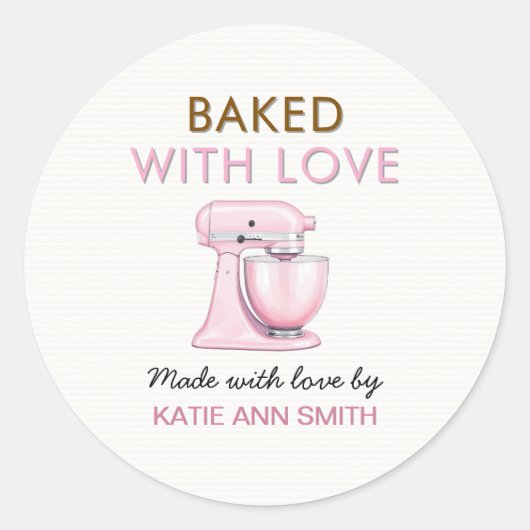 Baked with Love Stickers Labels with Pink Mixer (Voorkant)