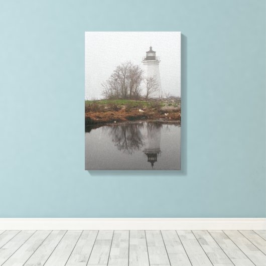 Baken in de mist canvas afdruk (Insitu (Houten vloer))