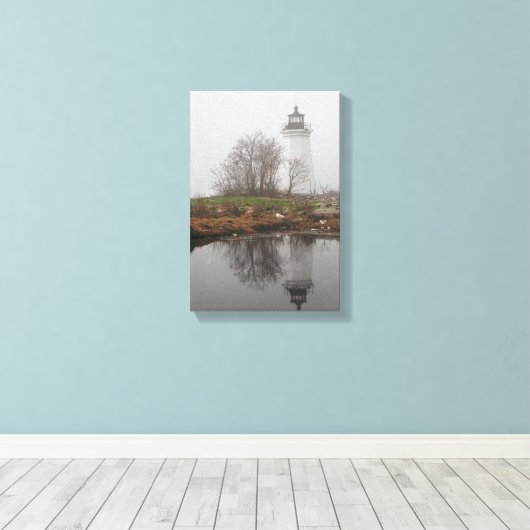 Baken in de mist canvas afdruk (Insitu (Houten vloer))