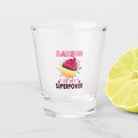 Baken is mijn Superpower Delicious Cupcake Baker Shot Glas (Voorkant)