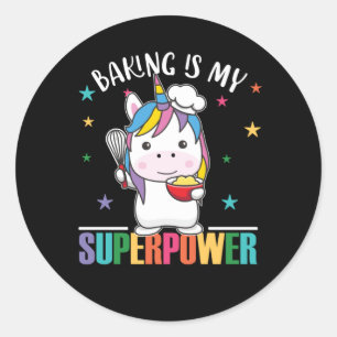 Baken is mijn Superpower Sweet Unicorn Bakes Ronde Sticker