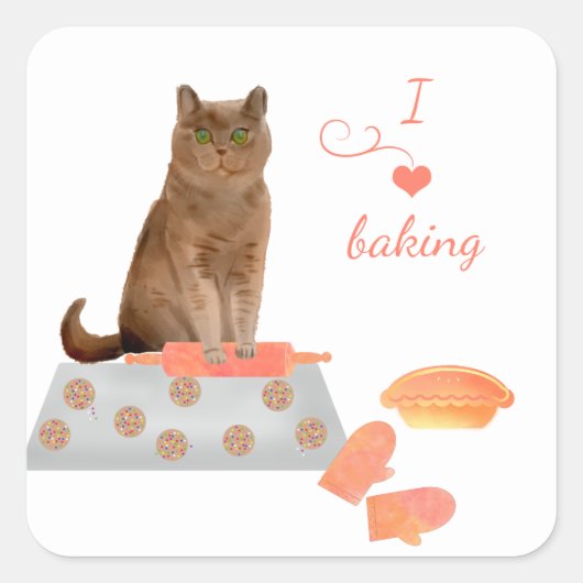 Baken-koekjes met bruine kat en een koekje vierkante sticker (Voorkant)