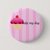 baken mijn dag cupcake roze ronde button 5,7 cm (Voorkant)
