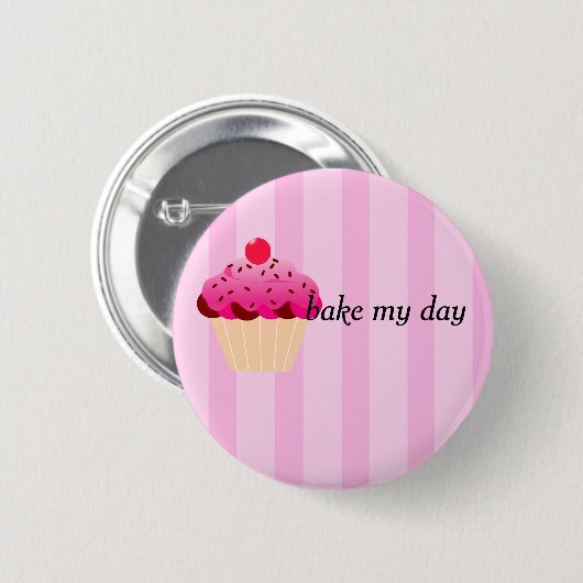 baken mijn dag cupcake roze ronde button 5,7 cm (Voorkant /achterkant)