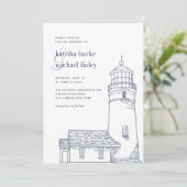 baken | Nautical Lighthouse bruiloft uitnodiging (Staand voorkant)