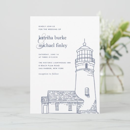 baken | Nautical Lighthouse bruiloft uitnodiging (Staand voorkant)