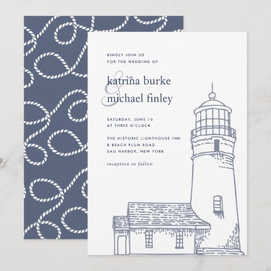 baken | Nautical Lighthouse bruiloft uitnodiging (Voorkant / Achterkant)