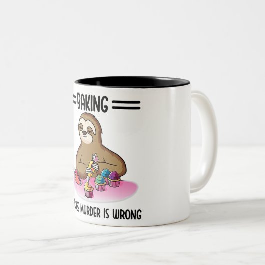 Baken omdat moord verkeerd is - grappige sloth Hal Tweekleurige Koffiemok (Voorkant rechts)