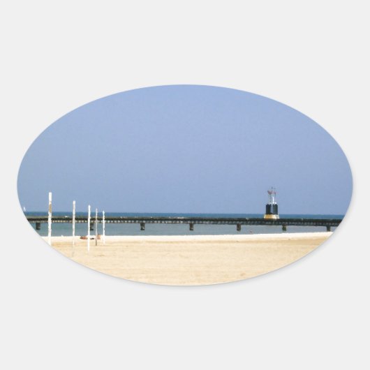 Bakenlicht van Lake Michigan Shores Ovale Sticker (Voorkant)
