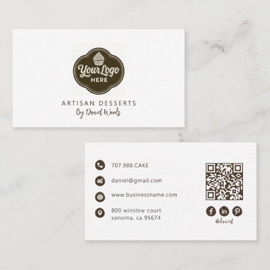 Baker Aangepast Logo Espresso Bruine QR-code Visitekaartje (Voorkant / Achterkant)