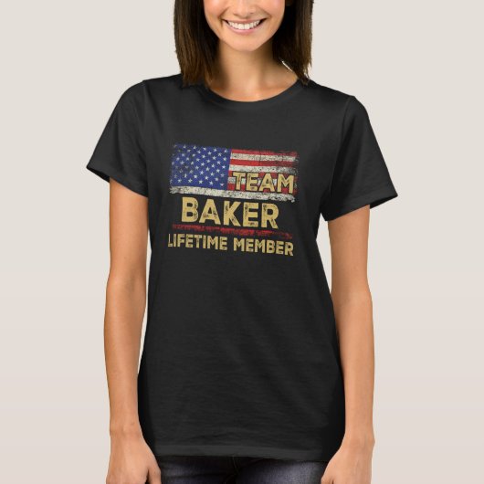 Baker Achternaam Shirt Team Baker Levenslang Lid (Voorkant)