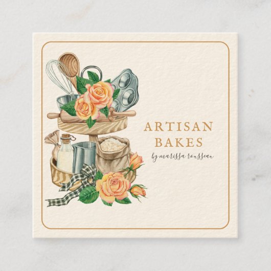 Baker Bakery Baking Utensils Vierkante Visitekaartje (Voorkant)