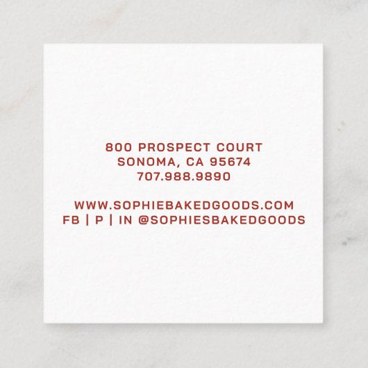 Baker Bakery Cupcake Logo Square Visitekaartje (Achterkant)