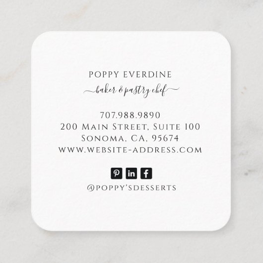 Baker Bakery Pastry Chef Catering Vierkante Visitekaartje (Achterkant)