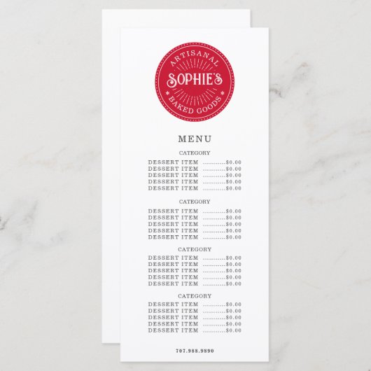 Baker Bakery Pastry Chef Logo Catering Flat Menu (Voorkant / Achterkant)