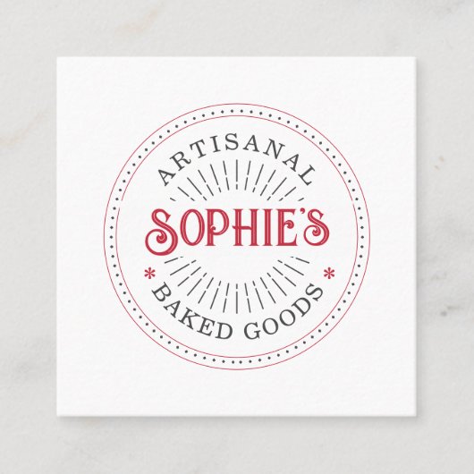 Baker Bakery Pastry Chef Red White Typografie Vierkante Visitekaartje (Voorkant)