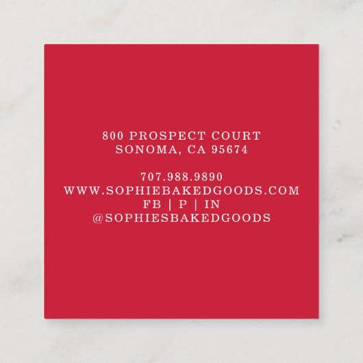 Baker Bakery Pastry Chef Typografie Vierkante Visitekaartje (Achterkant)