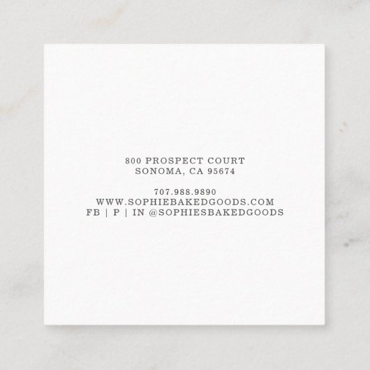 Baker Bakery Pastry Chef Typografie Vierkante Visitekaartje (Achterkant)