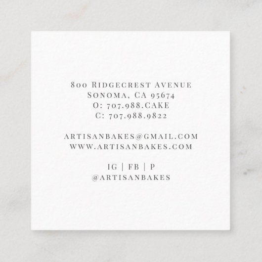 Baker Bakery Pastry Chef Waterverf Vierkante Visitekaartje (Achterkant)