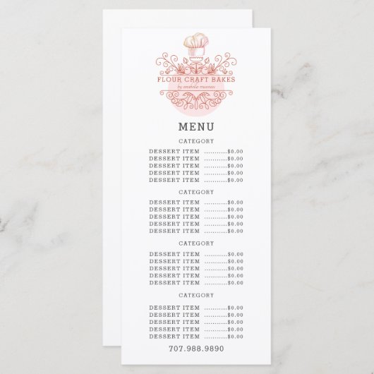Baker Bakery Pink Rose Logo Menu (Voorkant / Achterkant)